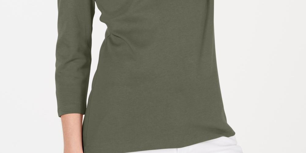 Karen Scott Women's Cotton Scoop Neck Top Green Size PS