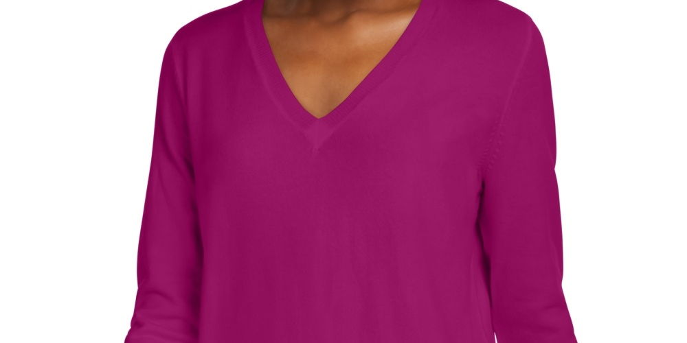 Maison Jules Women's V Neck Sweater Pink Size Small