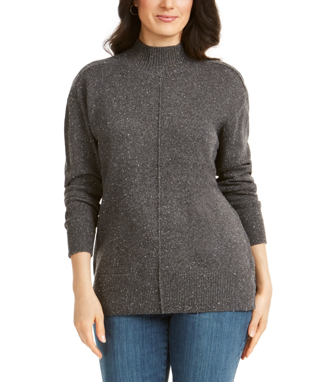 Karen Scott Women's Mock Neck Shimmer Sweater Gray Size X-Small