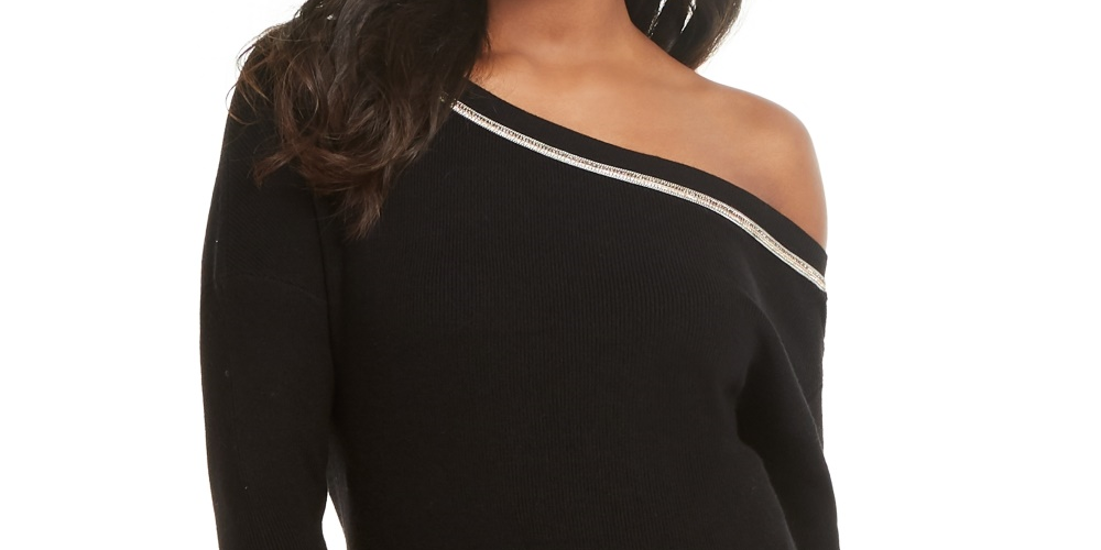 Thalia Sodi Women's Asymmetric-Shoulder Sweater Black Size Large