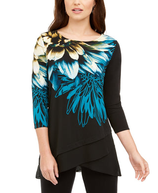 Alfani Women's Bold Floral Blouse Black Size PL