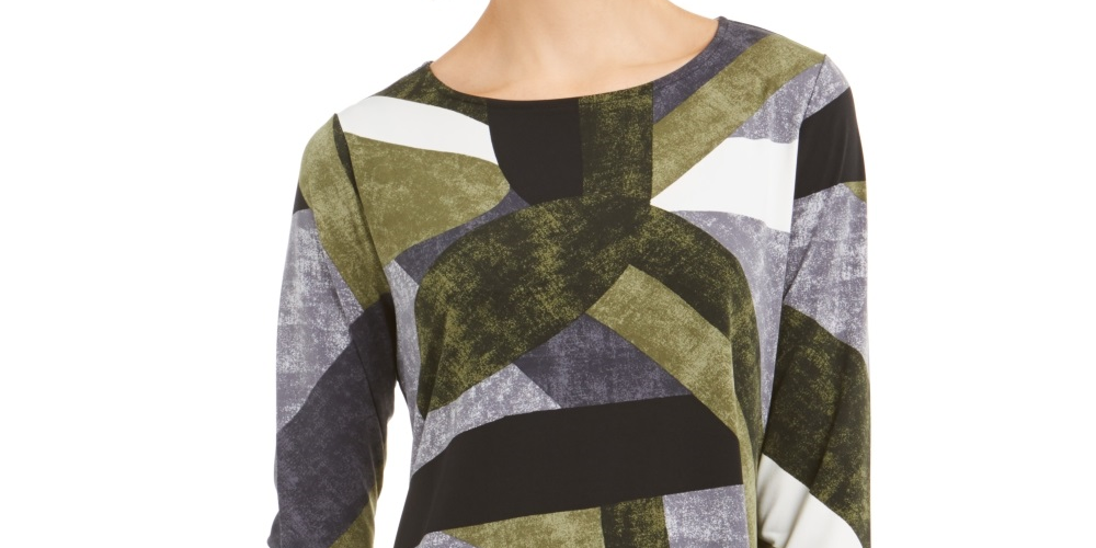 Alfani Women's Printed Swing Top Green Size PXL