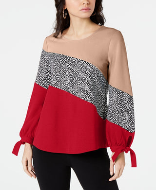 Alfani Women's Colorblocked Tie Sleeve Top Black Size Petite L