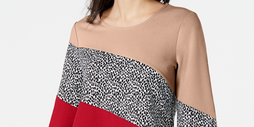 Alfani Women's Colorblocked Tie Sleeve Top Black Size Petite L