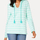 Charter Club Women's Striped Tasseled Hoodie Blue Size X-Large