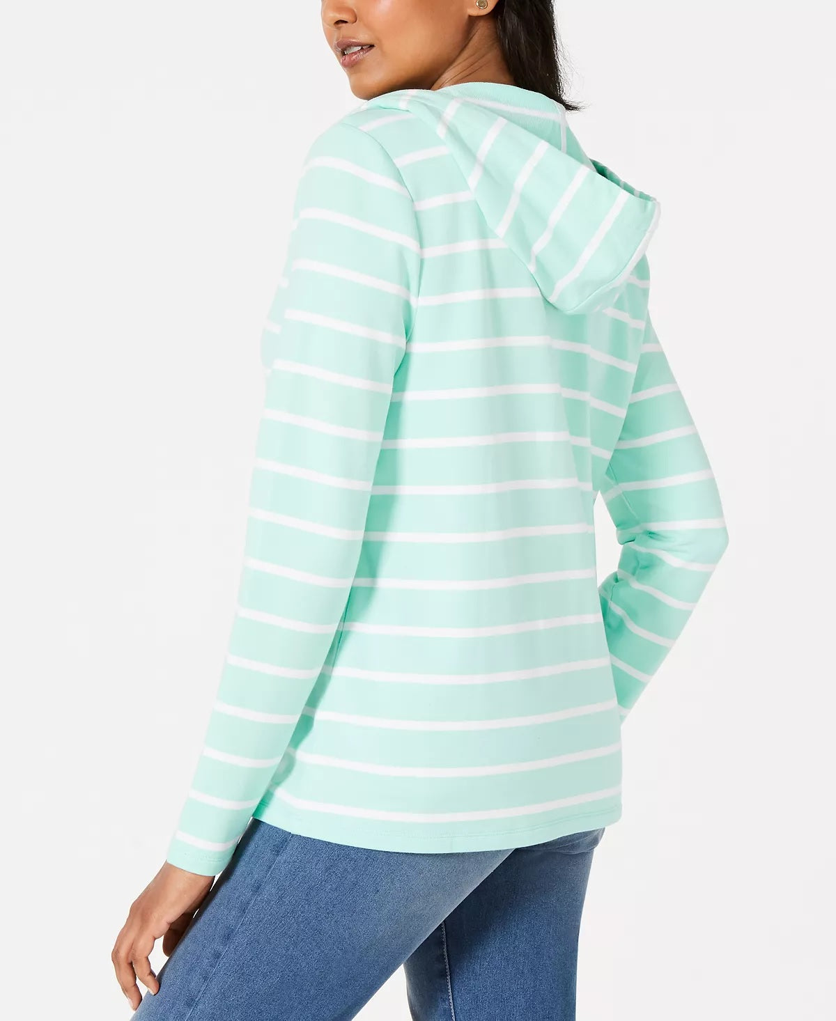 Charter Club Women's Striped Tasseled Hoodie Blue Size X-Large