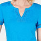 Charter Club Women's Split Neck Cotton Top Blue Size Large