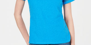 Charter Club Women's Split Neck Cotton Top Blue Size Large