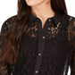 Charter Club Women's Lace Button Down Top Black Size Large