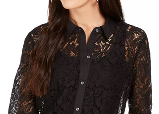 Charter Club Women's Lace Button Down Top Black Size Large