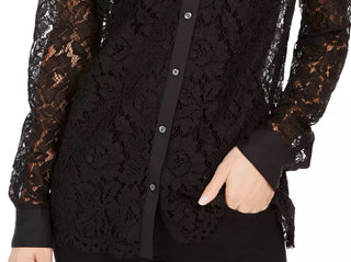 Charter Club Women's Lace Button Down Top Black Size Large