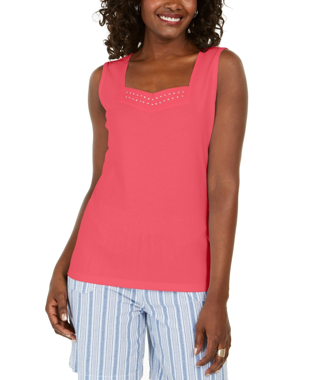 Karen Scott Women's Studded Sweetheart Tank  Orange Size Medium