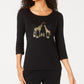Karen Scott Women's Giraffe Foil Top Black Size PL