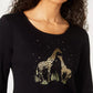 Karen Scott Women's Giraffe Foil Top Black Size PL