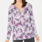 Karen Scott Women's Printed Split-Neck Top Red Size X-Large