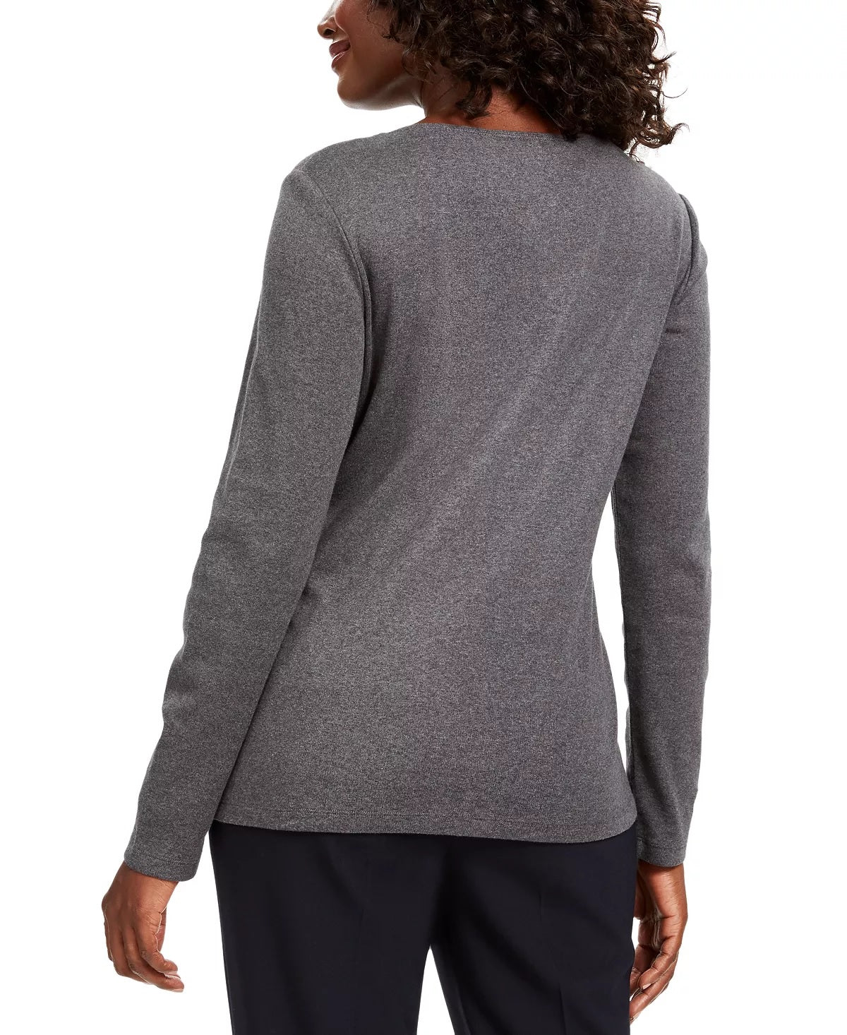 Karen Scott Women's Cotton Holiday Print T-Shirt Charcoal Size Small