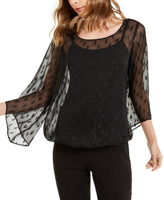 Alfani Women's Angel Sleeve Bubble Hem Top Black Size PXL