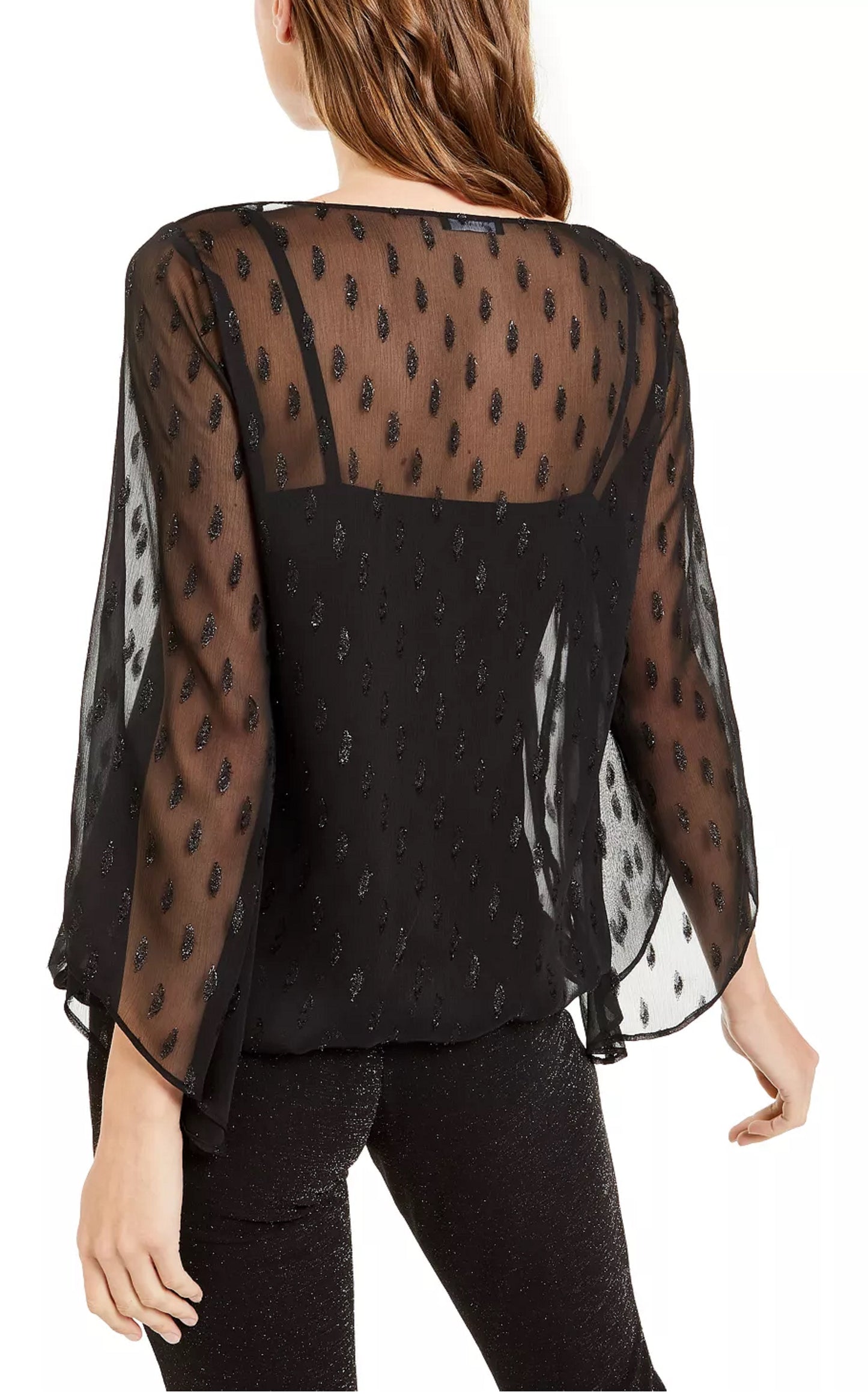 Alfani Women's Angel Sleeve Bubble Hem Top Black Size PXL