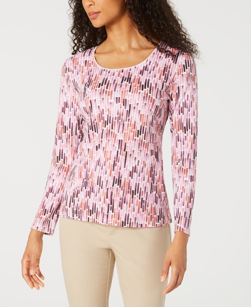 Karen Scott Women's Watercolor Printed Top Red Size Medium