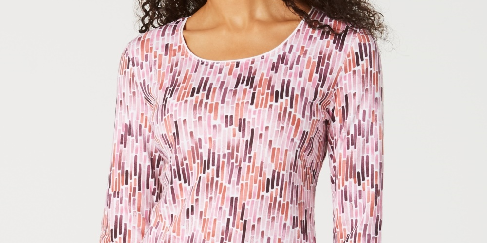 Karen Scott Women's Watercolor Printed Top Red Size Medium