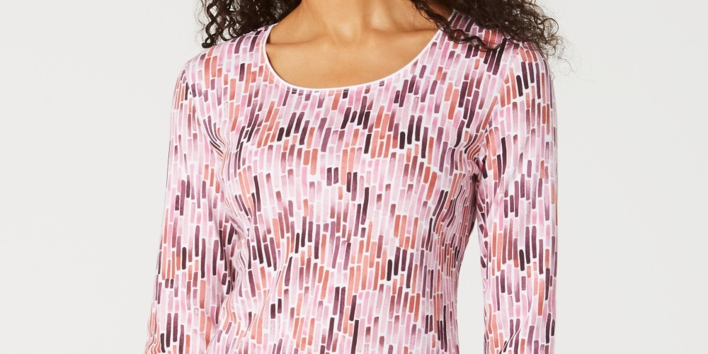 Karen Scott Women's Watercolor Printed Top White/Purple Size Large