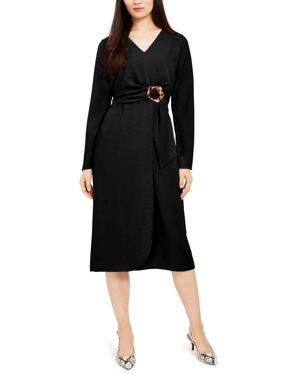 Alfani Women's Petite Hardware Faux-Wrap Dress Black Size 10 Petite