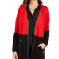 Charter Club Women's Faux Leather Trim Colorblock Cardigan Red Size Petite Medium