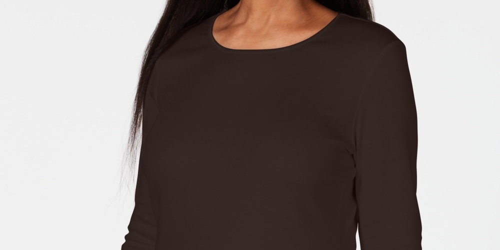Karen Scott Women's Satin Trim Scoop Neck Top Black Size X-Small