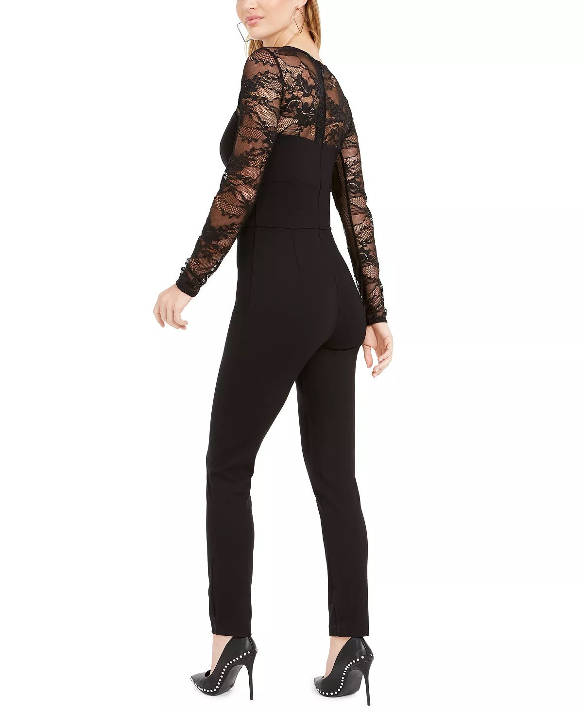 GUESS Women's Sheer Sleeve Cut-Out Jumpsuit Black Size Medium