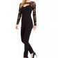 GUESS Women's Sheer Sleeve Cut-Out Jumpsuit Black Size Medium