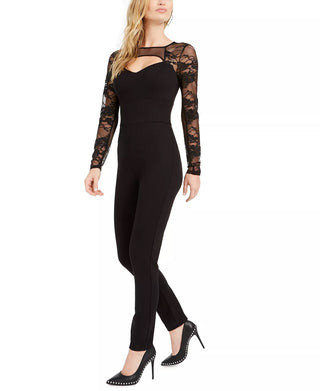 GUESS Women's Sheer Sleeve Cut-Out Jumpsuit Black Size Medium