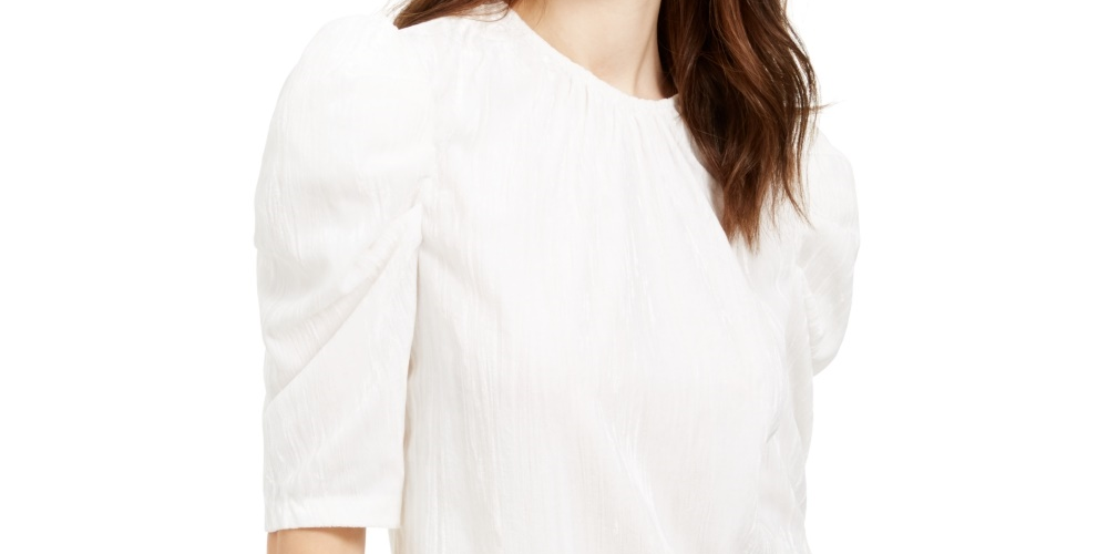 Leyden Women's Crushed Velvet Puff-Sleeve Top White Size Large