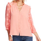 CeCe Women's Three Quarter Floral Jacquard Sleeve Top Pink Size Small
