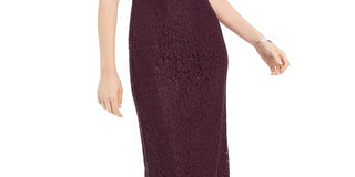 Adrianna Papell Women's Purple Lace Zippered Sleeveless Asymmetrical Neckline Maxi Sheath Evening Dress Purple Size 8