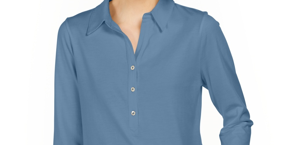 Charter Club Women's Supima Cotton 3/4-Sleeve Polo Blue Size Small