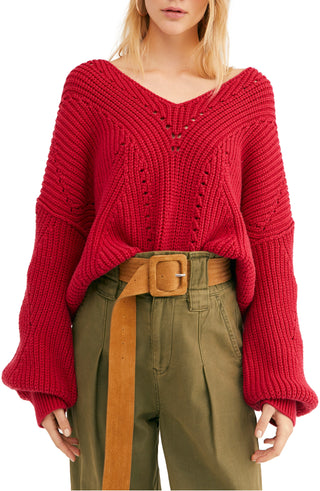 Free People Women's All Day Long Sweater Red Size M
