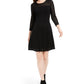 Calvin Klein Women's 3/4 Sleeve Jewel Neck Short Fit Flare Dress Black Size PXS