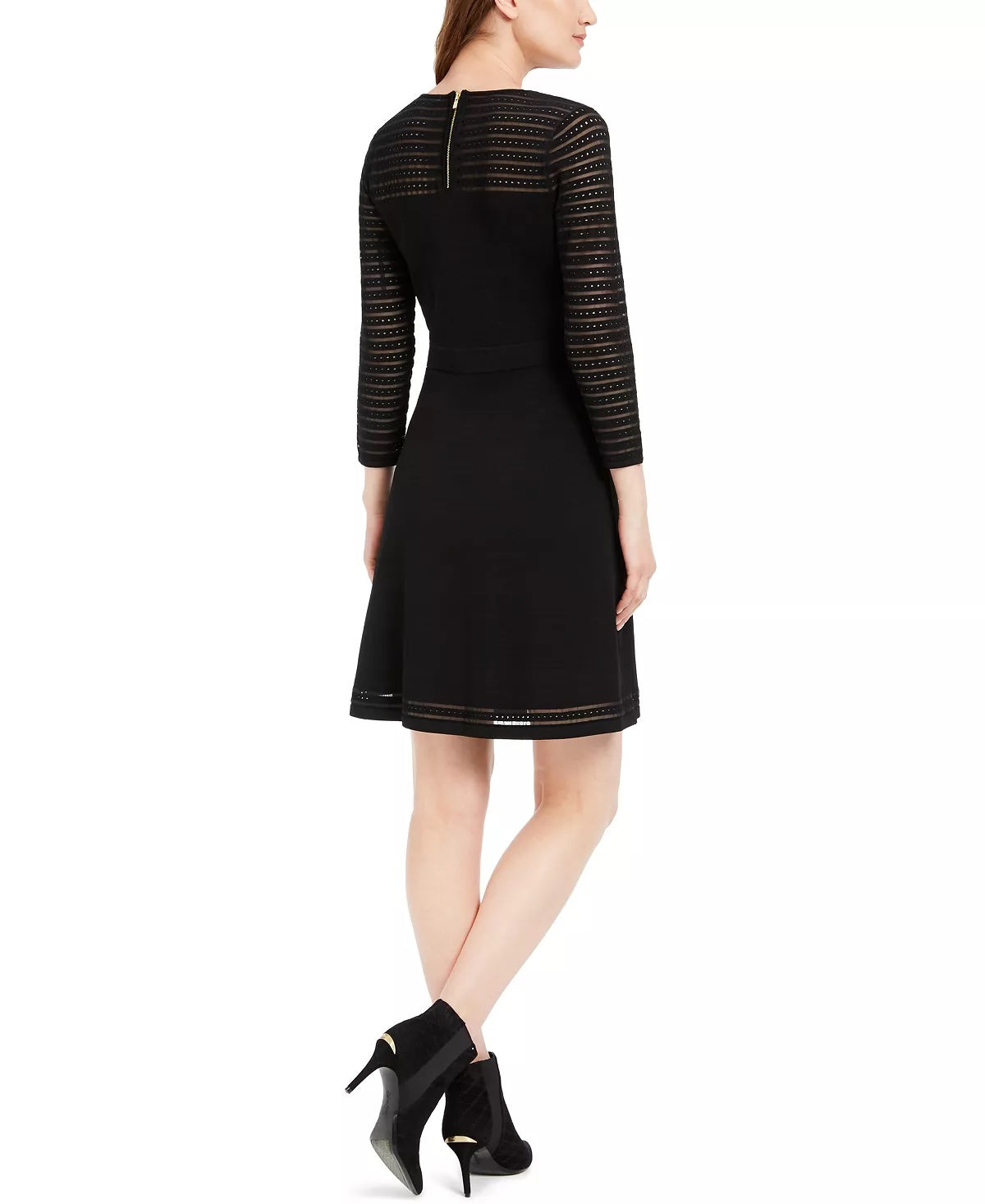 Calvin Klein Women's 3/4 Sleeve Jewel Neck Short Fit Flare Dress Black Size PXS