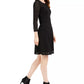 Calvin Klein Women's 3/4 Sleeve Jewel Neck Short Fit Flare Dress Black Size PXS