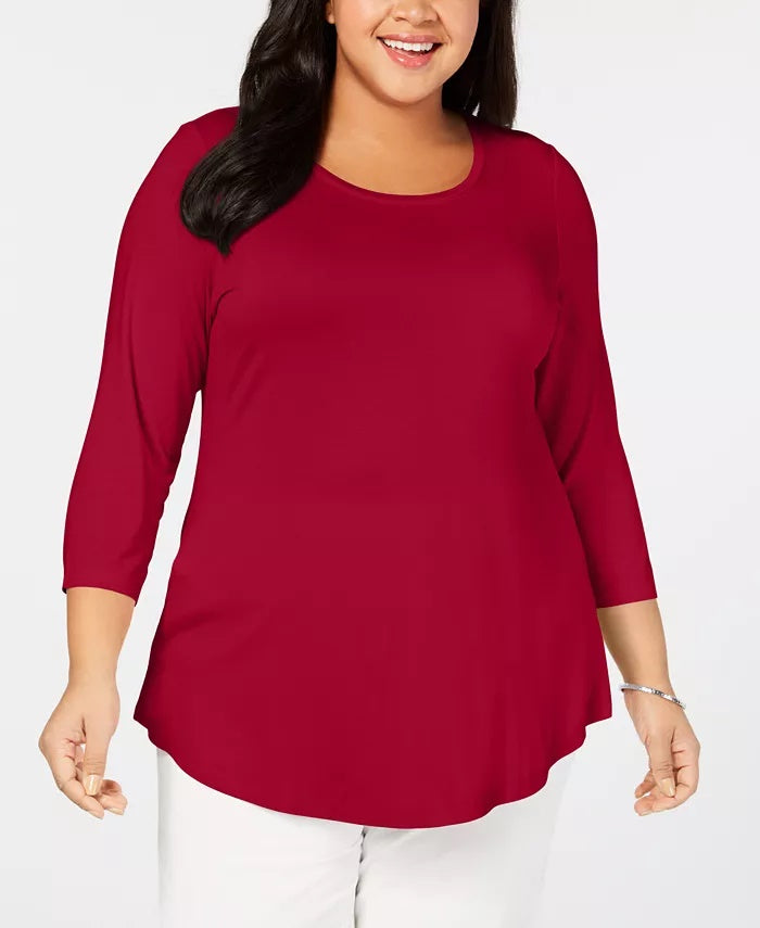 JM Collection Women's Plus Scoopneck Top Wine Size 2X