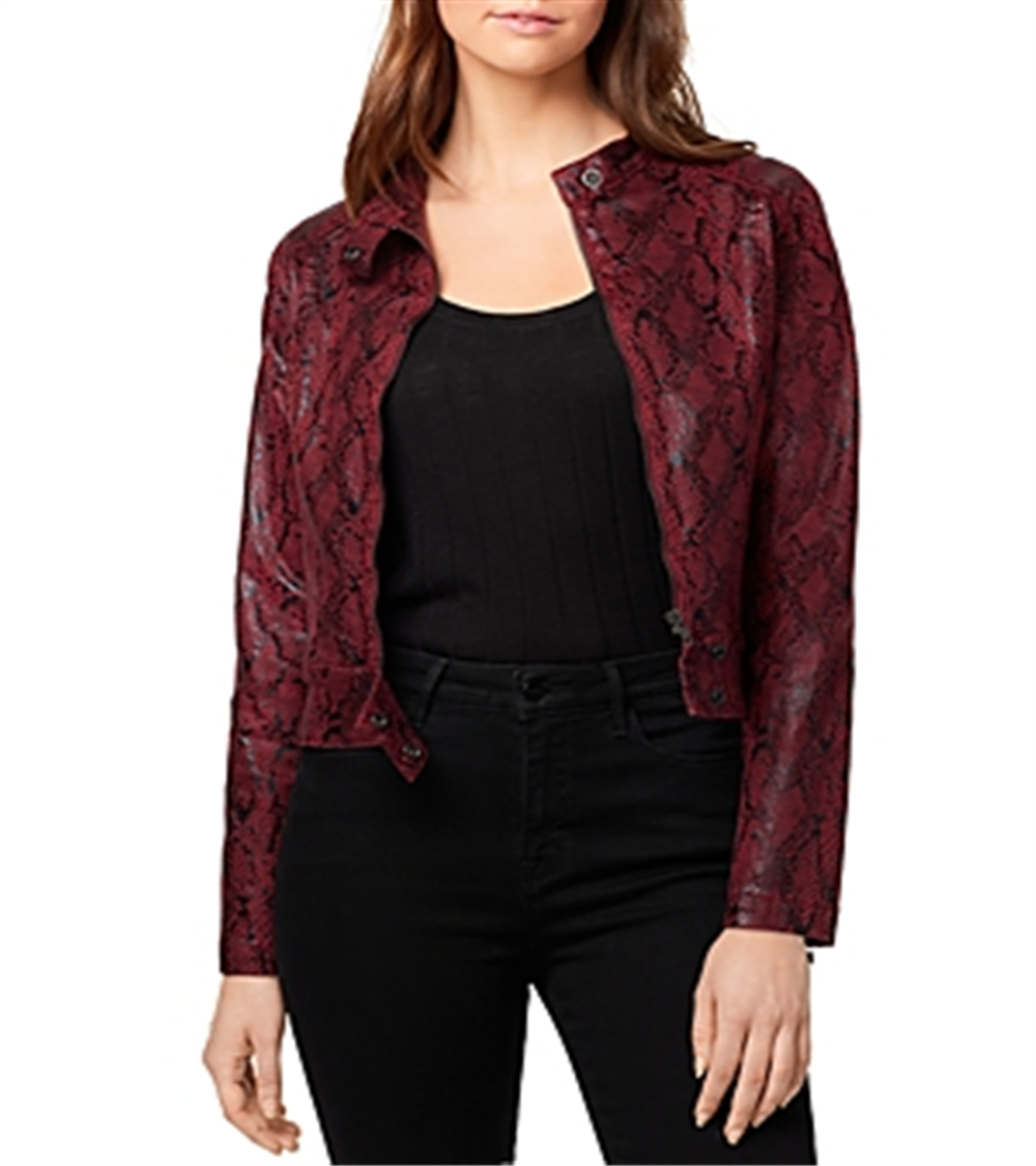 Sanctuary Women's Kori Faux Leather Snake Print Motorcycle Jacket Red Size S