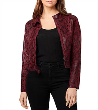Sanctuary Women's Kori Faux Leather Snake Print Motorcycle Jacket Red Size S