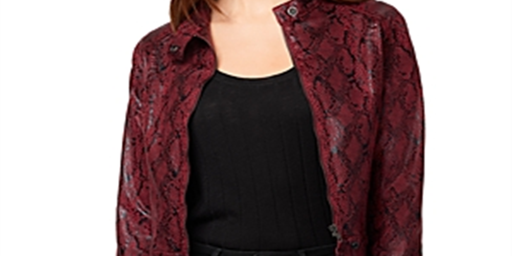 Sanctuary Women's Kori Faux Leather Snake Print Motorcycle Jacket Red Size S