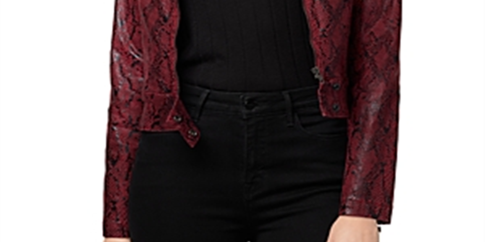 Sanctuary Women's Kori Faux Leather Snake Print Motorcycle Jacket Red Size S