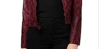 Sanctuary Women's Kori Faux Leather Snake Print Motorcycle Jacket Red Size S