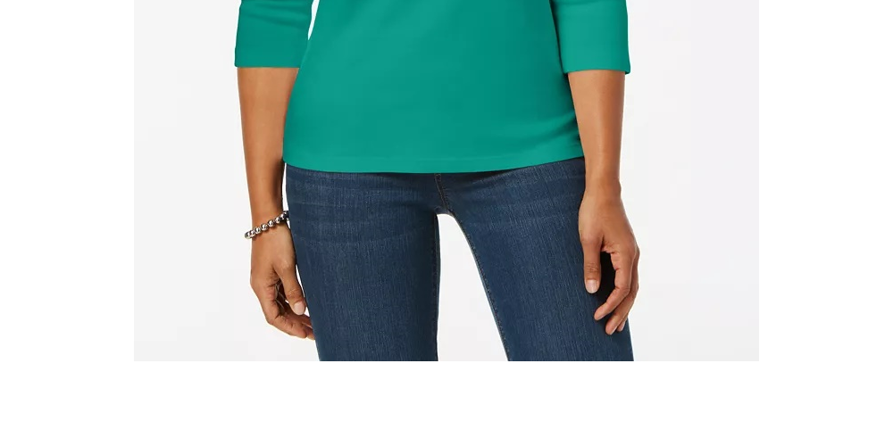 Karen Scott Women's Cotton Henley Top Bright White Size Medium