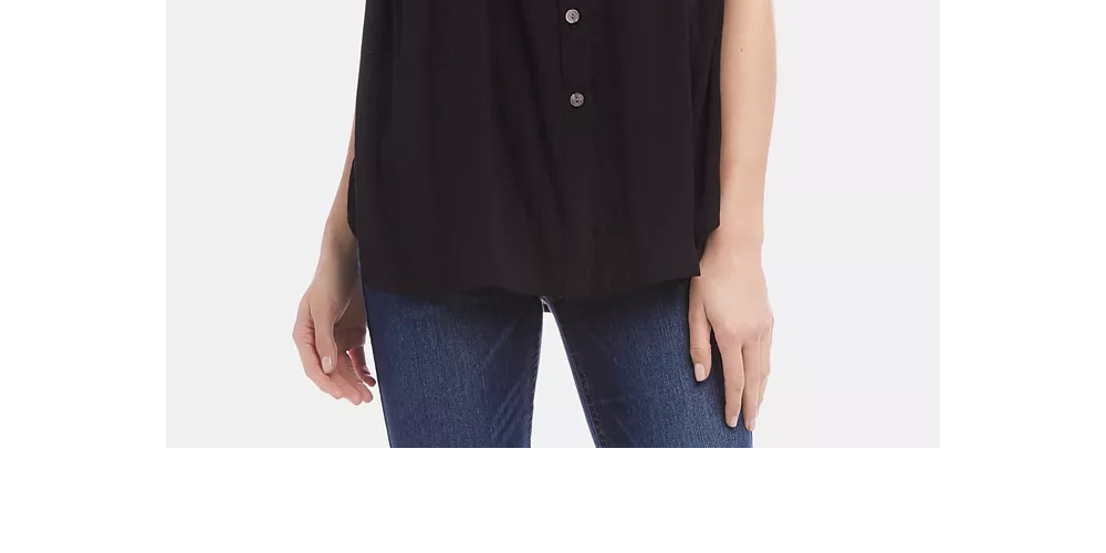 Karen Kane Women's Ruched Sleeveless Button Down Top  Black Size Medium