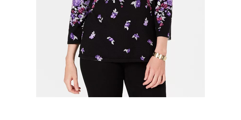 Karen Scott Women's Printed 3/4 Sleeve Sweater Blue Size Petite L