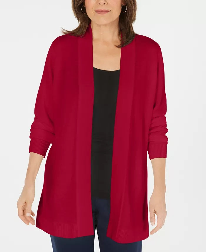 Karen Scott Women's Open Front Cardigan Red Size Petite Small