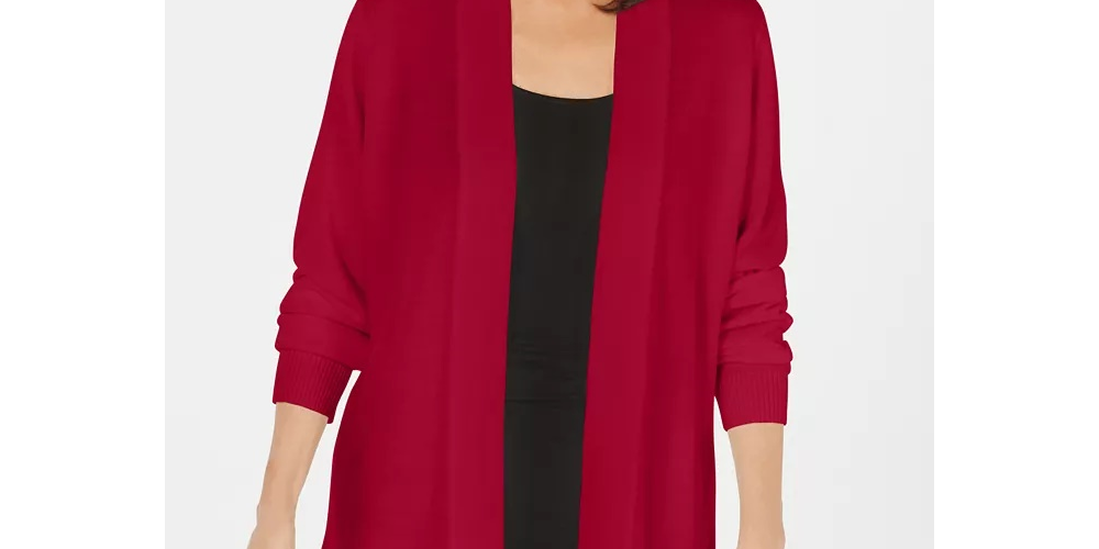 Karen Scott Women's Open Front Cardigan Red Size Petite Small